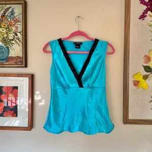 AGB Byer California sleeveless lace detail turquoise top